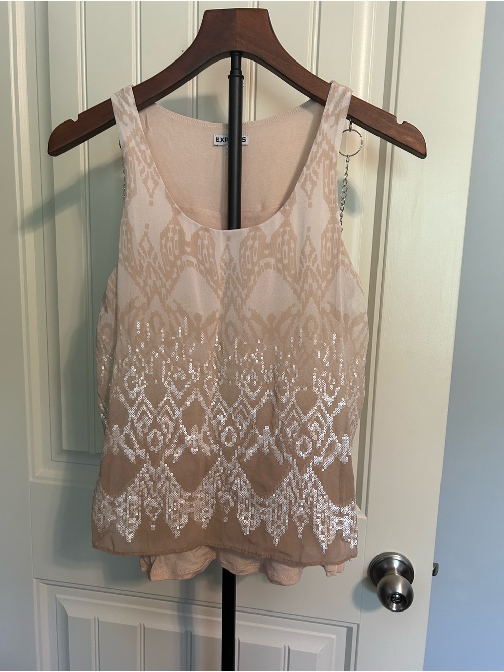 Express Beige and Cream Sequin Ikat Tank